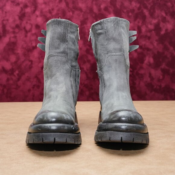 AS98 Women Darr Grey Leather Strap Zip Platform Combat Boots sz 6-6.5US EUR37 - Picture 3 of 8
